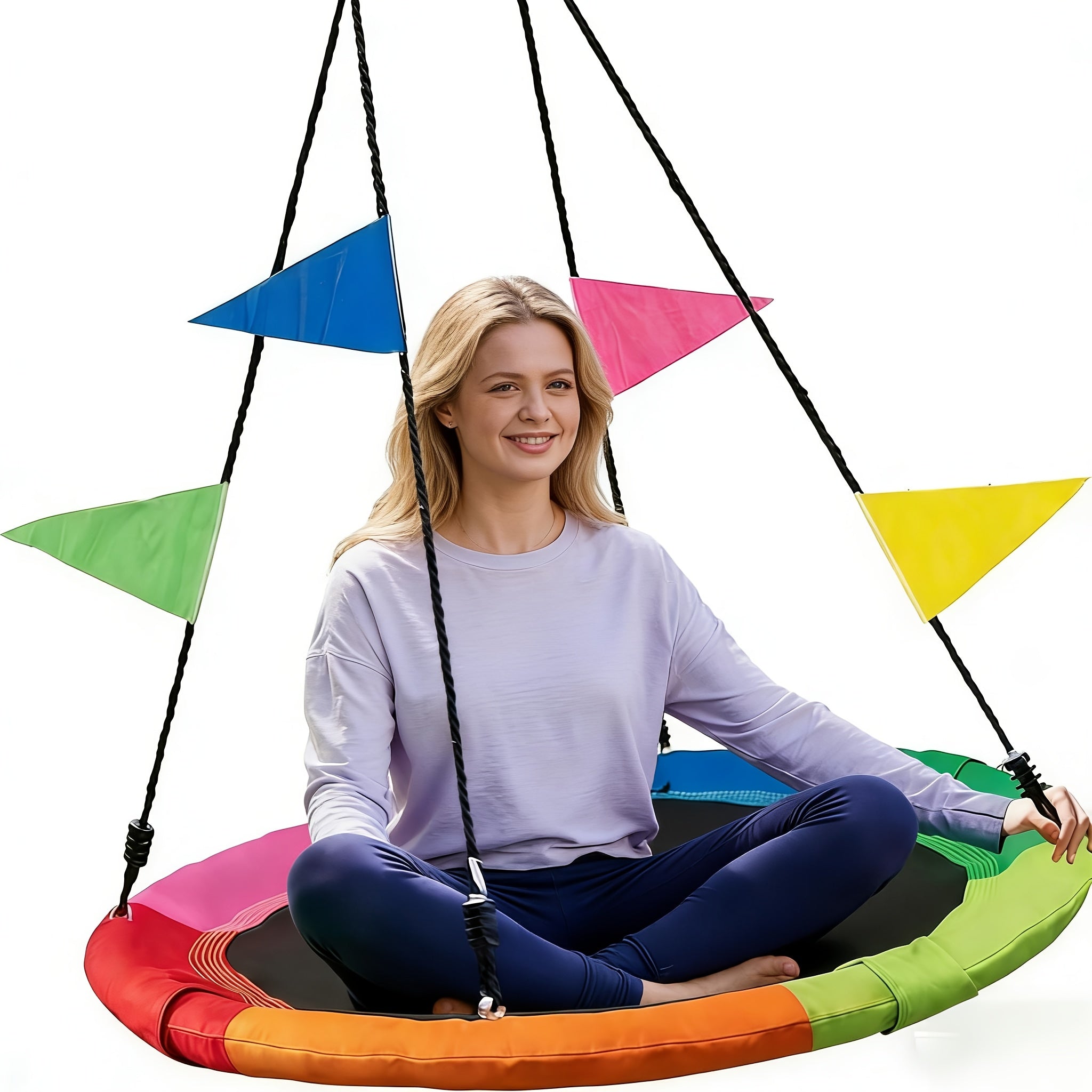 40" Saucer Swing for Kids & Adults – 900 Lbs Capacity, Waterproof Oxford Fabric, Outdoor Disc Tree Swing with Hanging Straps & Colorful Flags
