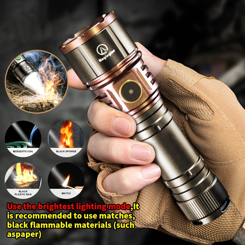4500 Lumen Aluminum Flashlight with Fire Starter & Fresnel Lens – 21700 Rechargeable Outdoor Survival Torch for Camping Fishing Night Riding Power Outage, Adjustable Beam