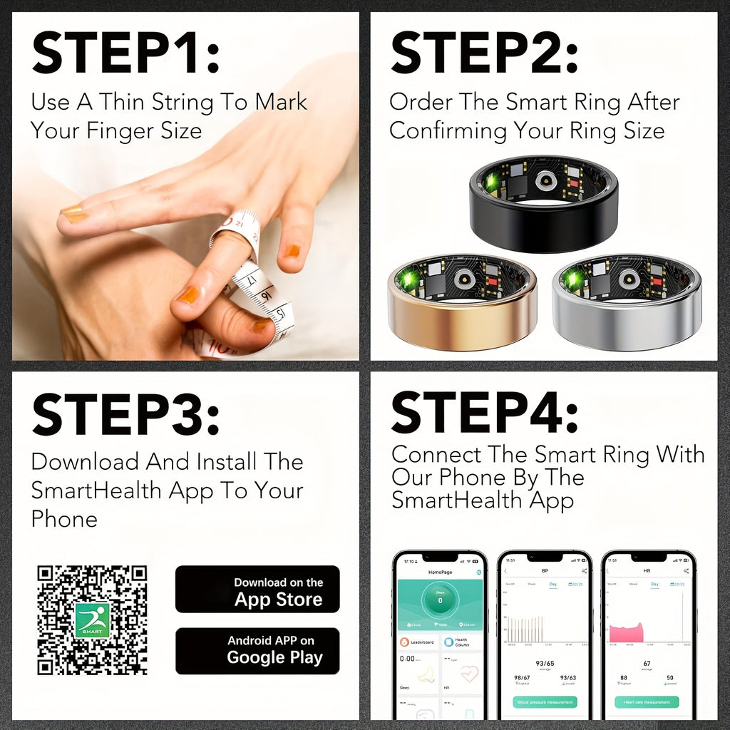 Smart Ring Fitness Tracker for Women Men – IP68 Waterproof Health Ring with Sleep Tracker, Step Counter & Distance Monitor, Compatible with iPhone & Android, Sizes #7-#13