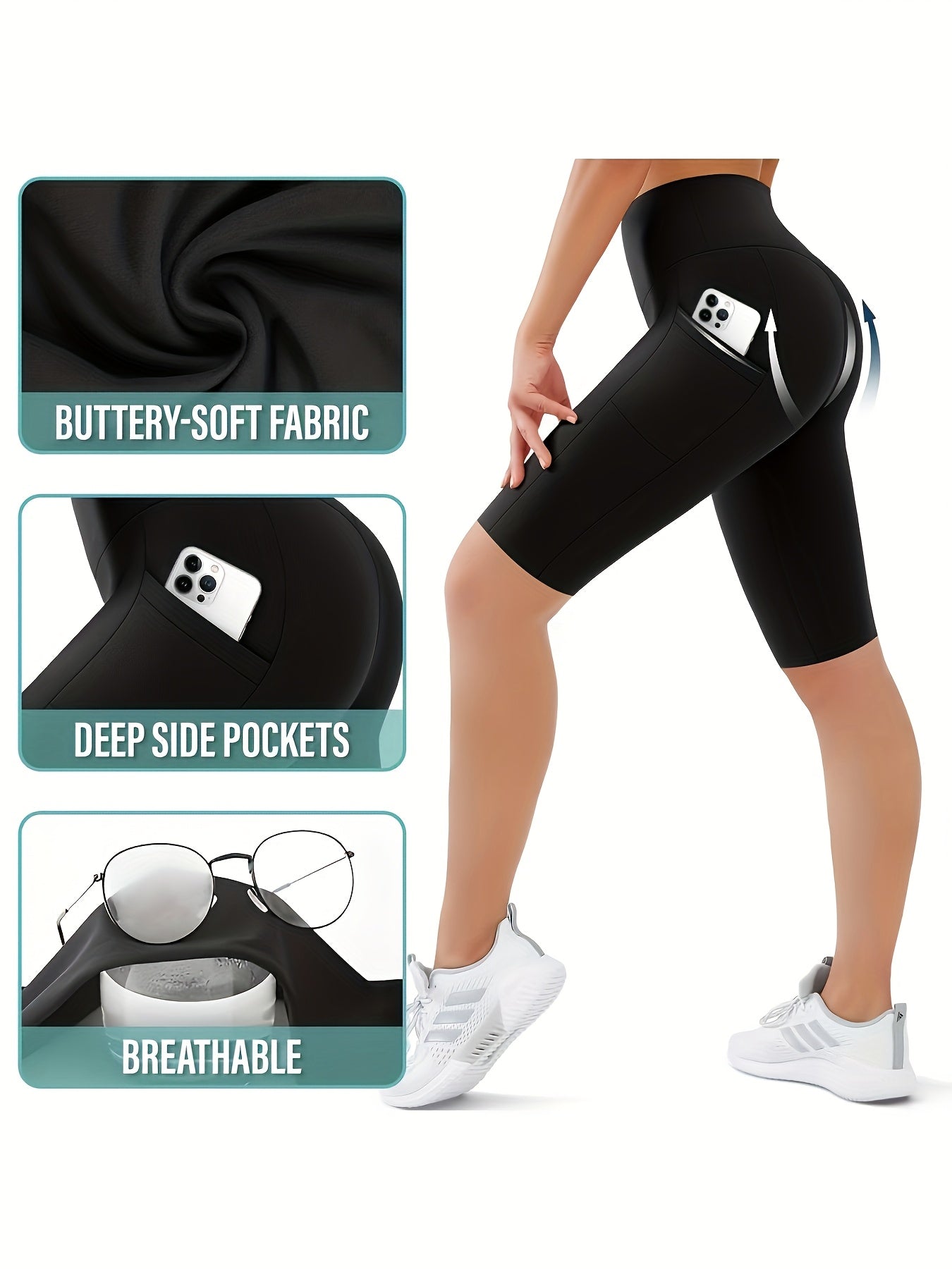 Women's High-Waist Biker Shorts with Pocket – Tummy Control High-Stretch Polyester, XS-XXL, for Gym Workout Yoga Cheerleading Athletic