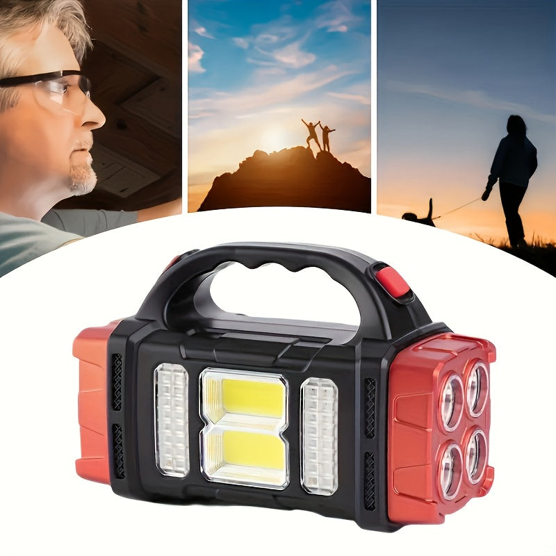 Solar Camping Flashlight Rechargeable USB LED Torch with Power Bank Function Long Battery Life Portable Waterproof for Camping Hiking Outdoor Emergency Survival Gear
