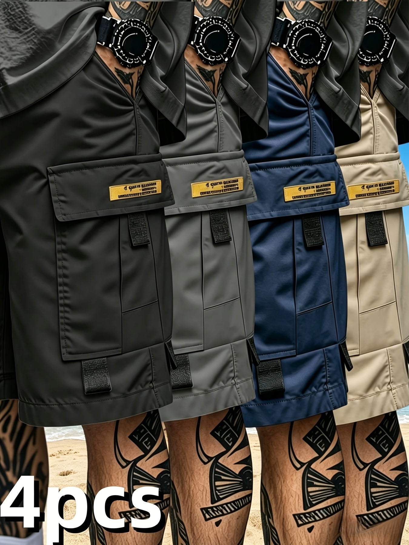 Men's Cargo Shorts 4-Pack Quick Dry Multi-Pocket Elastic Drawstring Waist Loose Fit – Athletic Shorts for Gym Fitness Golf Hiking Outdoor S-XXXL