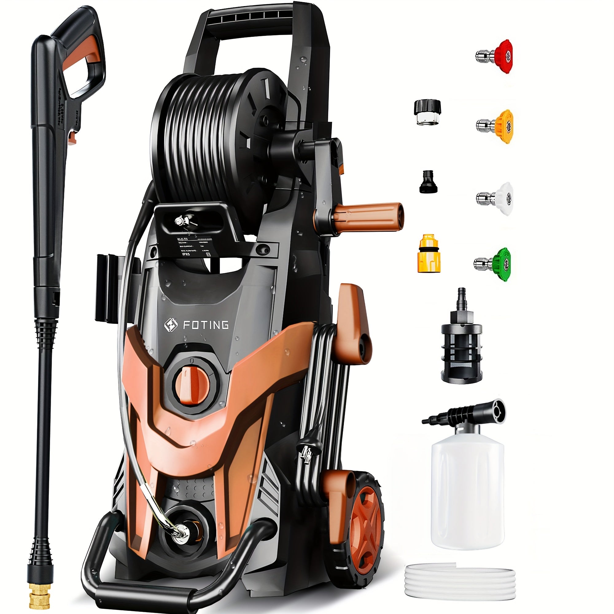 Electric Pressure Washer 4500PSI – 4 Quick-Connect Nozzles, Foam Cannon, Inlet Hose & Filter for Car Washing, Fence, Patio, Driveway & Home Cleaning, 3 Colors