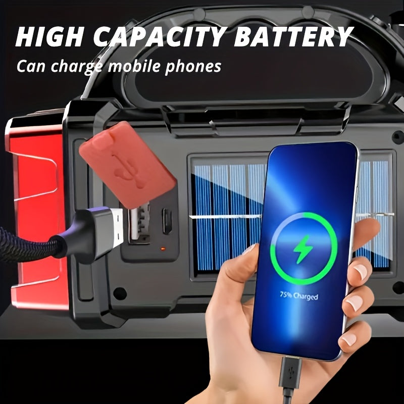 Solar Camping Flashlight Rechargeable USB LED Torch with Power Bank Function Long Battery Life Portable Waterproof for Camping Hiking Outdoor Emergency Survival Gear