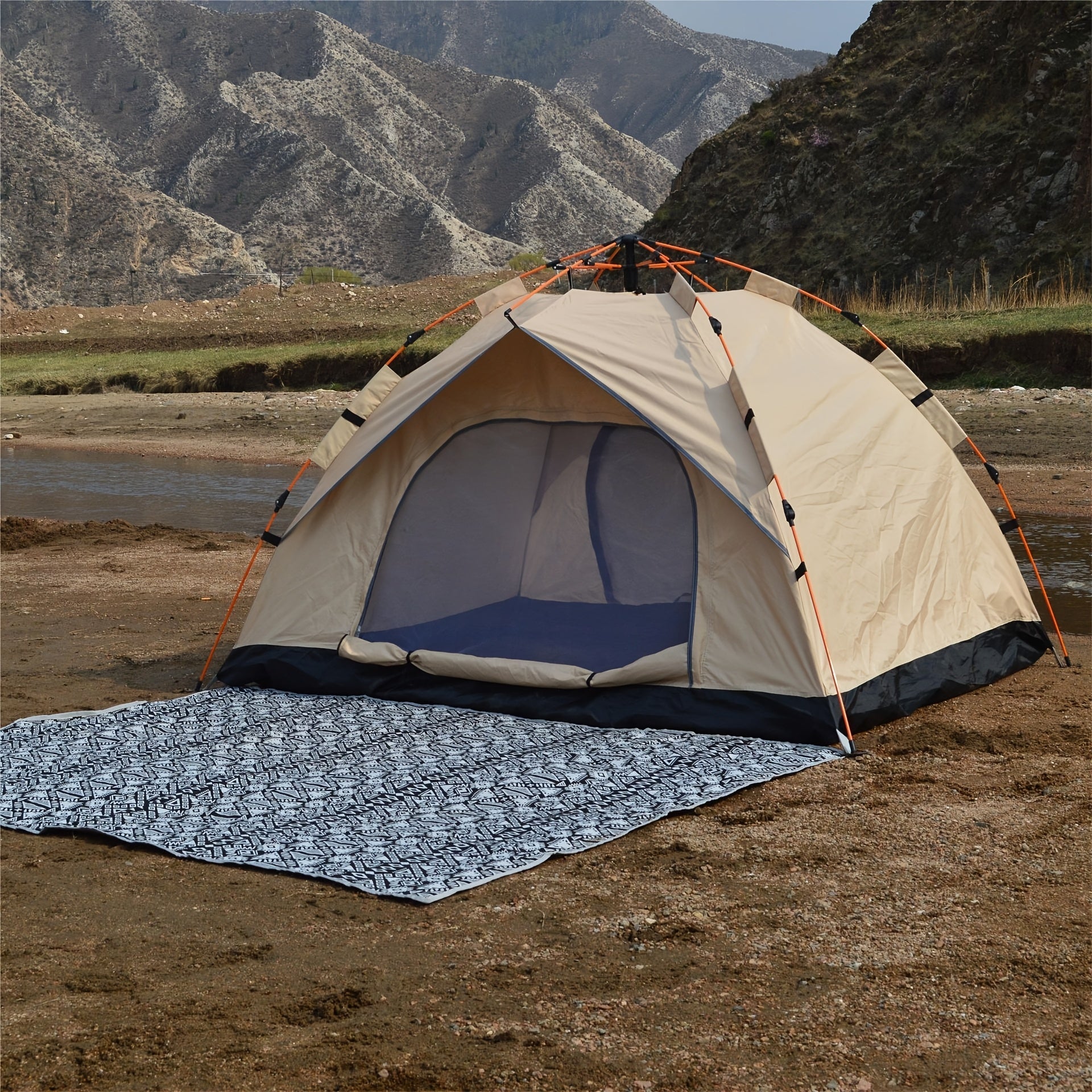 Automatic Pop-Up Camping Tent for 2-4 People – Foldable Portable Outdoor Shelter, Windproof & Sunproof with Two Doors, No Windows or Two Windows Options
