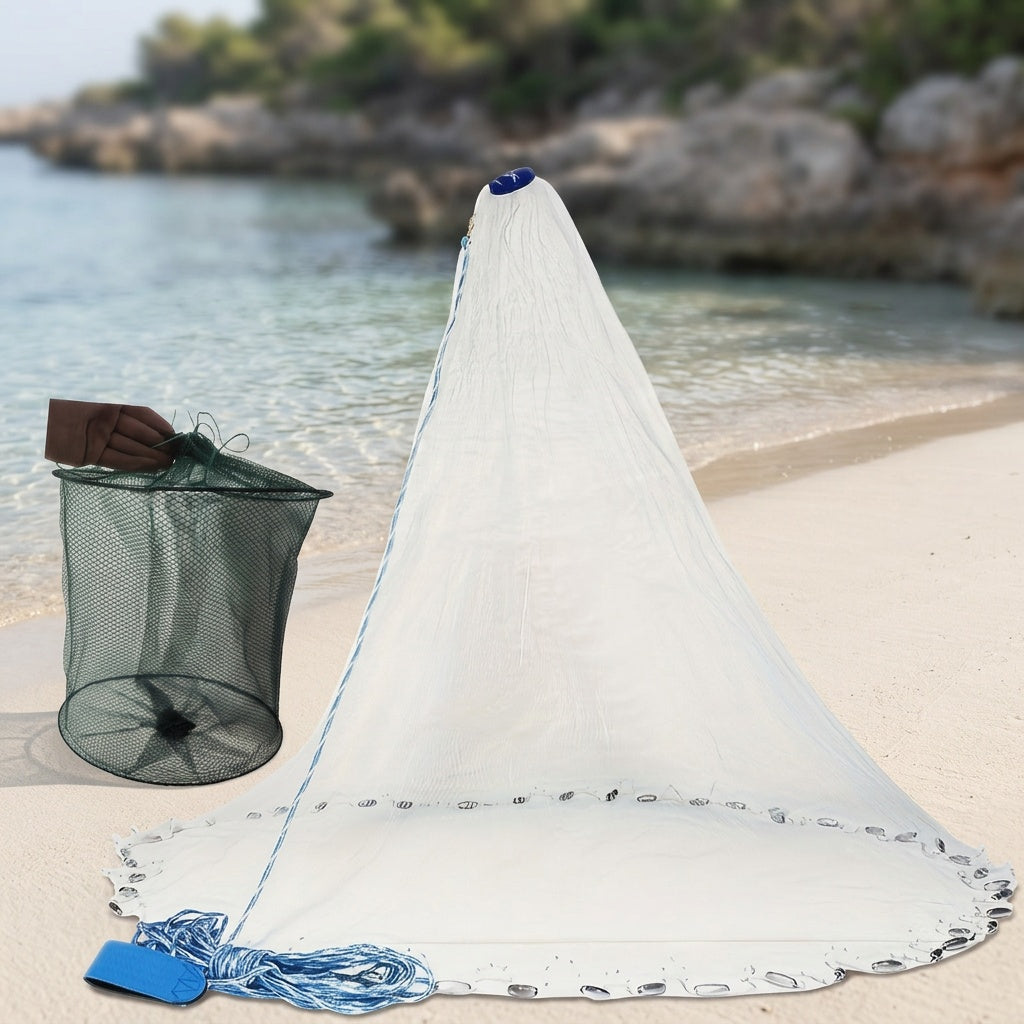 Handmade Fishing Net Set – Heavy-Duty Nylon Bait Cage for Catching Saltwater & Freshwater Fish, Shrimp & Crabs, Sturdy & Durable, Great Fishing Gift