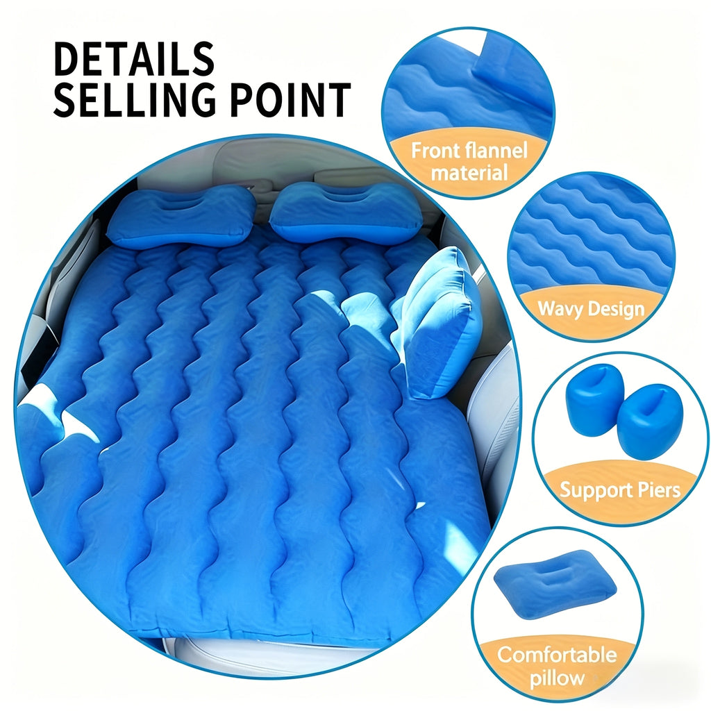 SUV Air Mattress Inflatable Car Bed Portable Camping Travel Flocked Blow Up Mattress for SUV Trunk with Storage Bag Repair Kit Blue Black Beige Gray