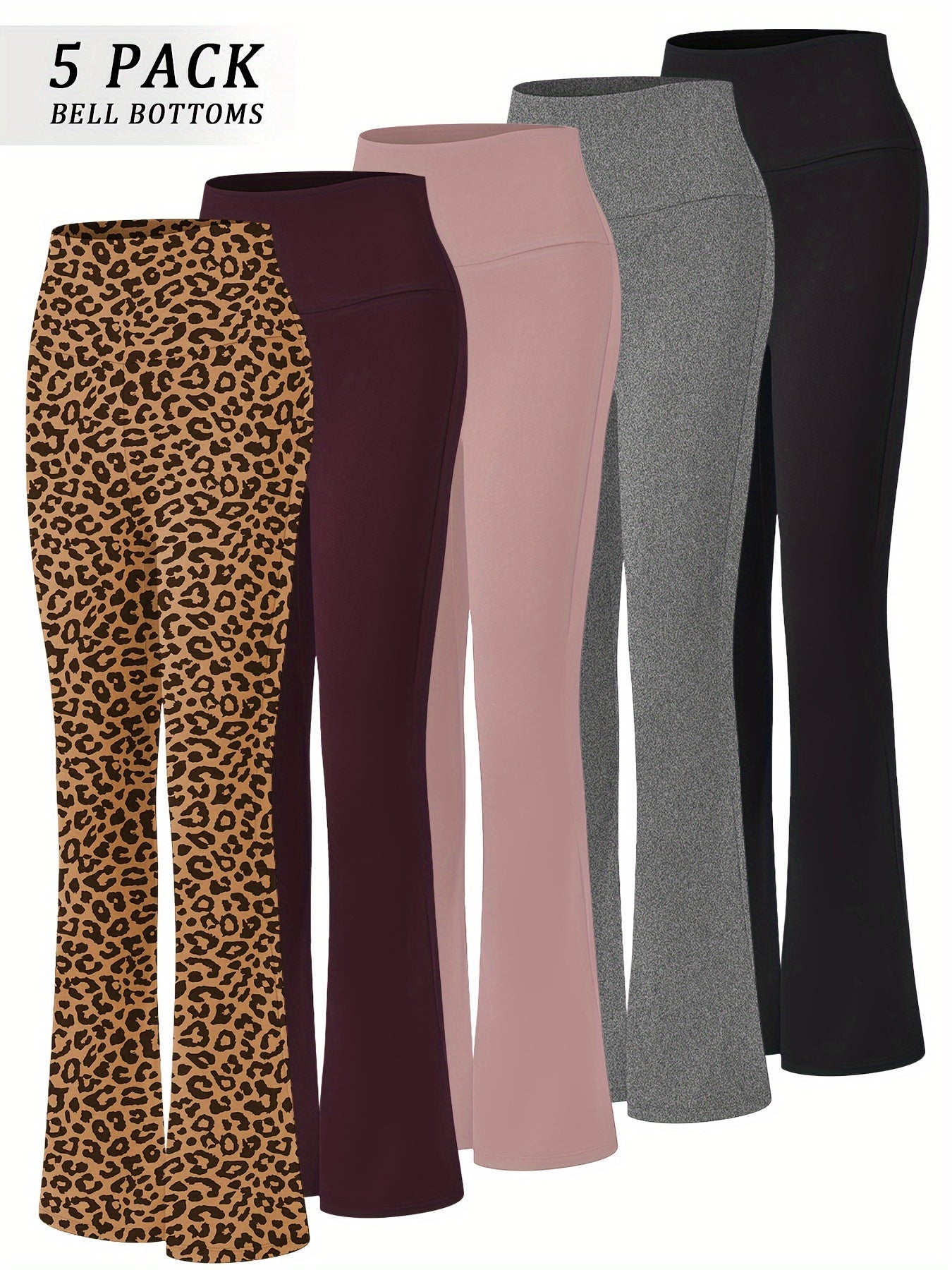Women's High Waist Flare Yoga Pants 5-Pack Tummy Control Full Length Bell Bottom Leggings - Soft Bootcut Wide Leg Pants for Yoga Gym Dance - Polyester Elastane S M L XL XXL Mixed Colors