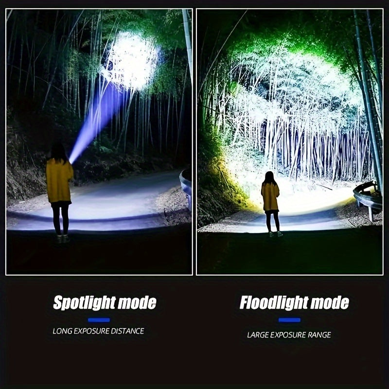 Super Bright COB Flashlight USB Rechargeable with Power Bank – 5 Modes Zoomable Handheld Torch, COB Tail Light, Extra-Large for Camping Hiking Emergency Outdoor Adventures