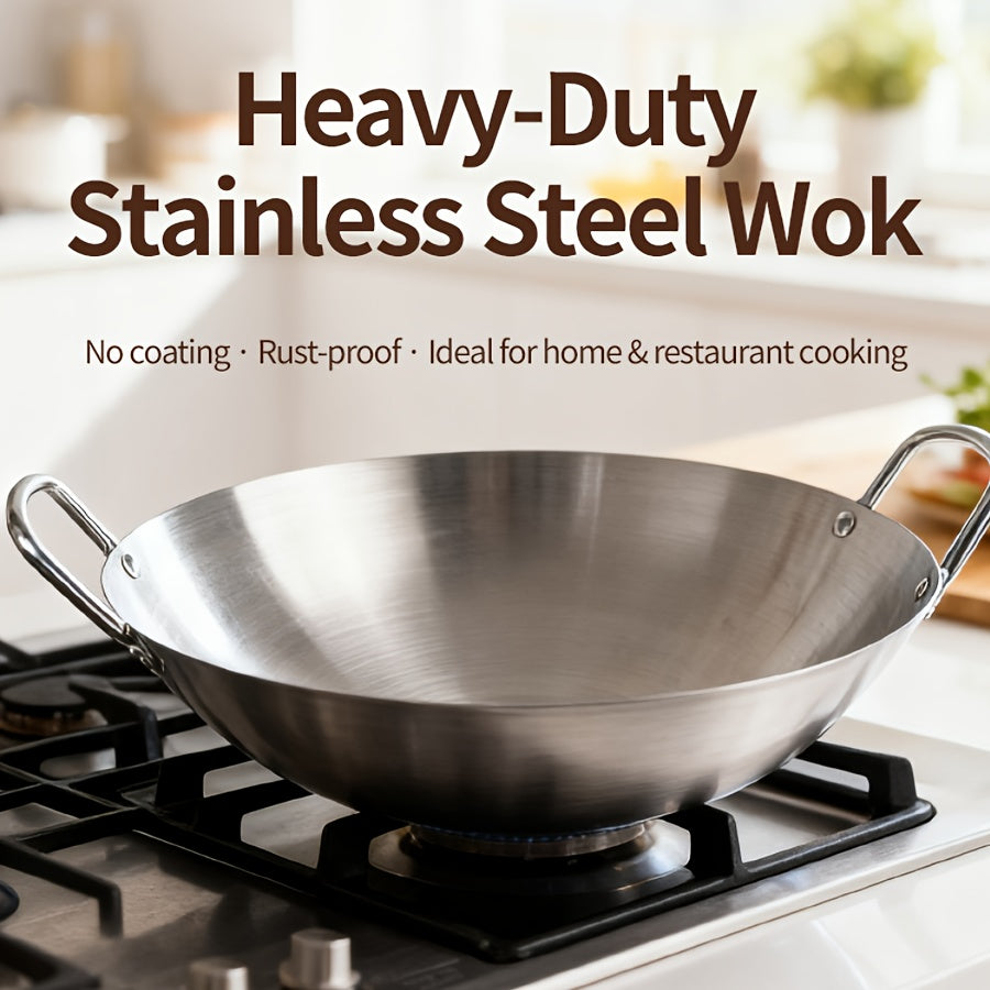 Stainless Steel Stir Fry Skillet Non-Stick Frying Pan Open Fire Cookware for Camping Outdoor Home Kitchen Restaurant 4 Sizes 26cm 30cm 36cm 38cm