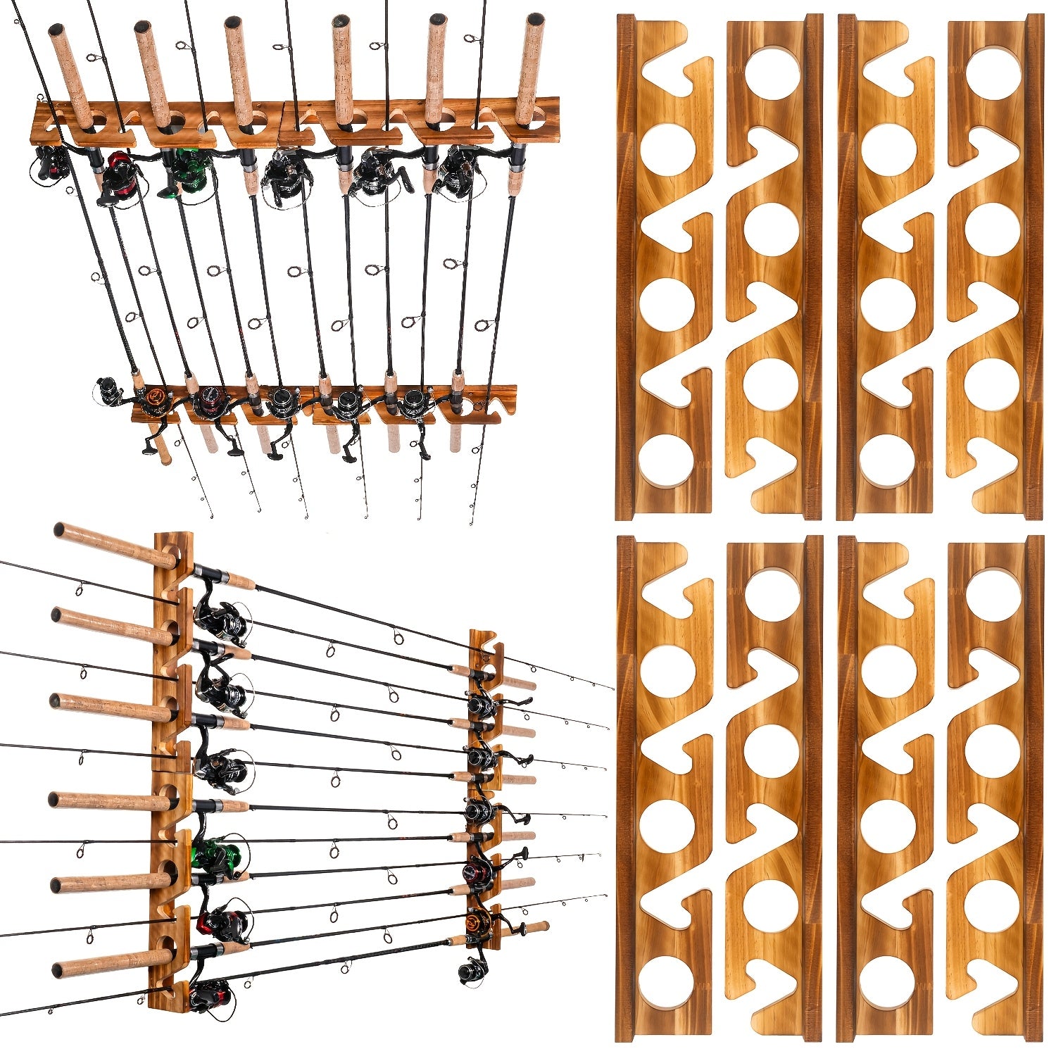 Fishing Rod Rack Wall or Ceiling Mounted Fishing Pole Holder Garage Storage Organizer Holds 6 to 24 Rods Space Saving Fishing Gear Organizer