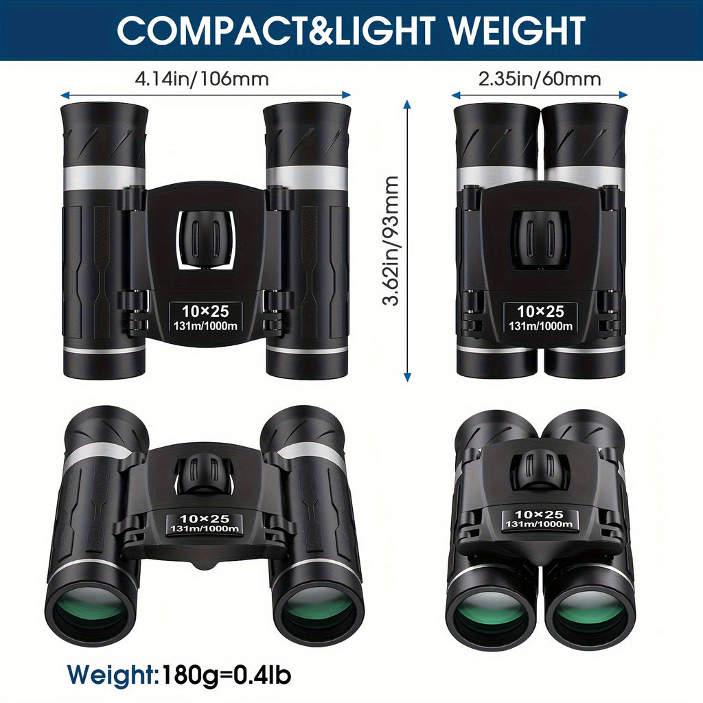 10x25 Compact Binoculars HD High Power Pocket Binoculars with Carrying Case & Neck Strap – Lightweight Durable Optics for Bird Watching Hunting Travel Sports Concerts Hiking