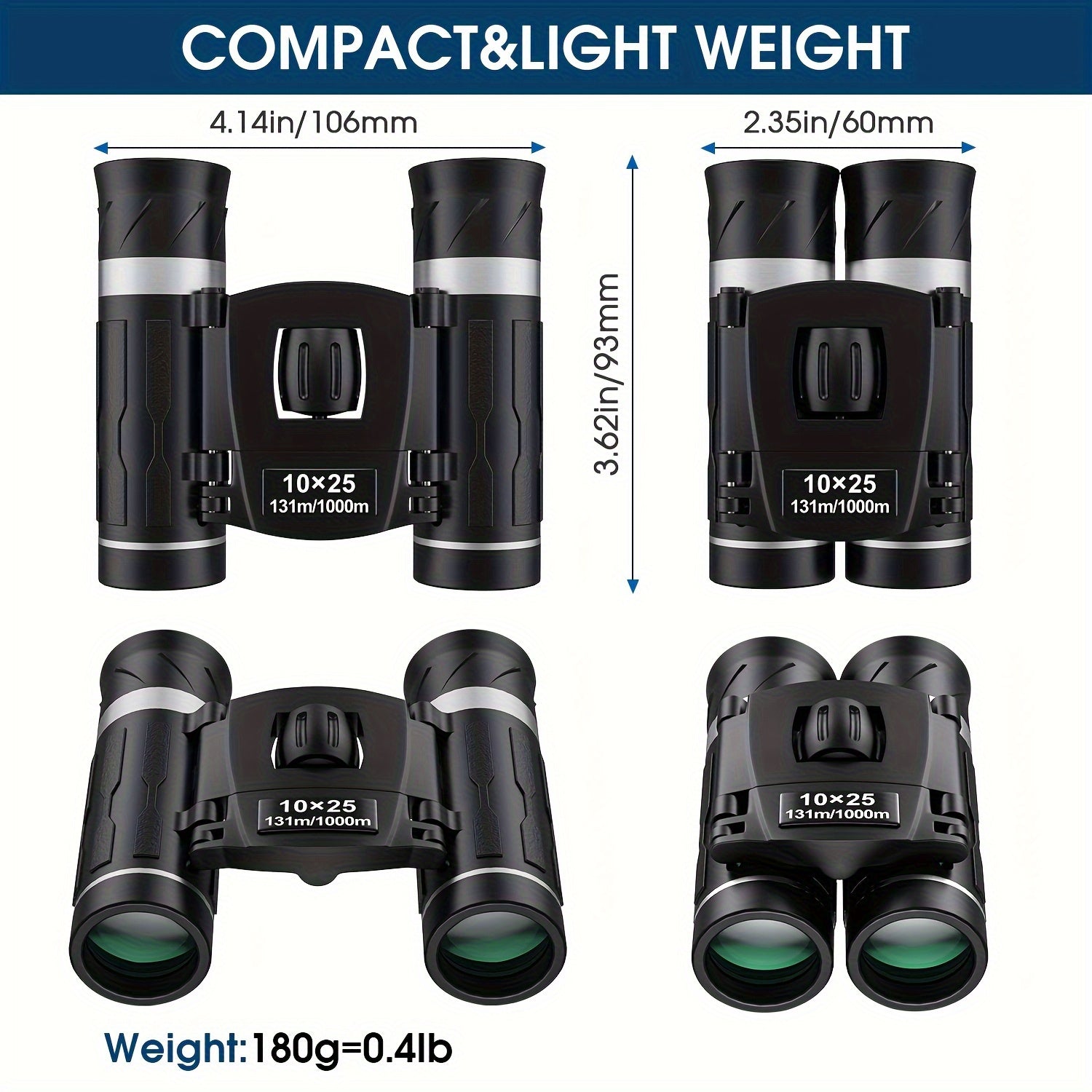 10x25 Compact Binoculars HD High Power Pocket Binoculars with Carrying Case & Neck Strap – Lightweight Durable Optics for Bird Watching Hunting Travel Sports Concerts Hiking