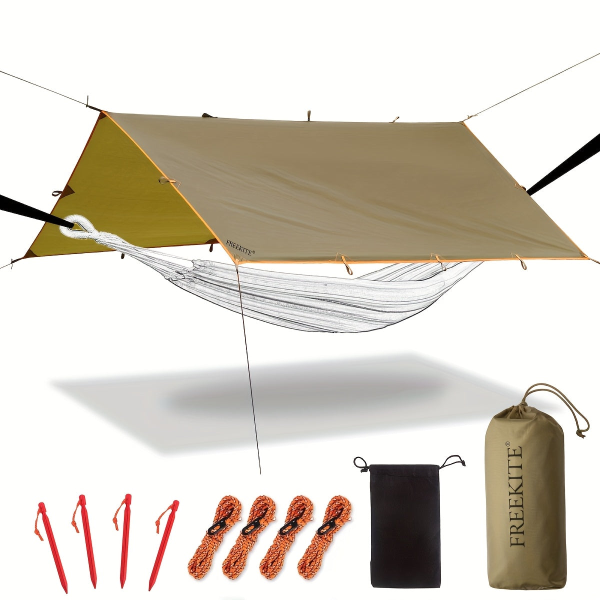 Waterproof Camping Tarp Canopy 4 Person – UV Protection Alloy Poles Portable Foldable Rain Fly Awning for Hiking Backpacking Survival Outdoor, Multiple Colors & Sizes