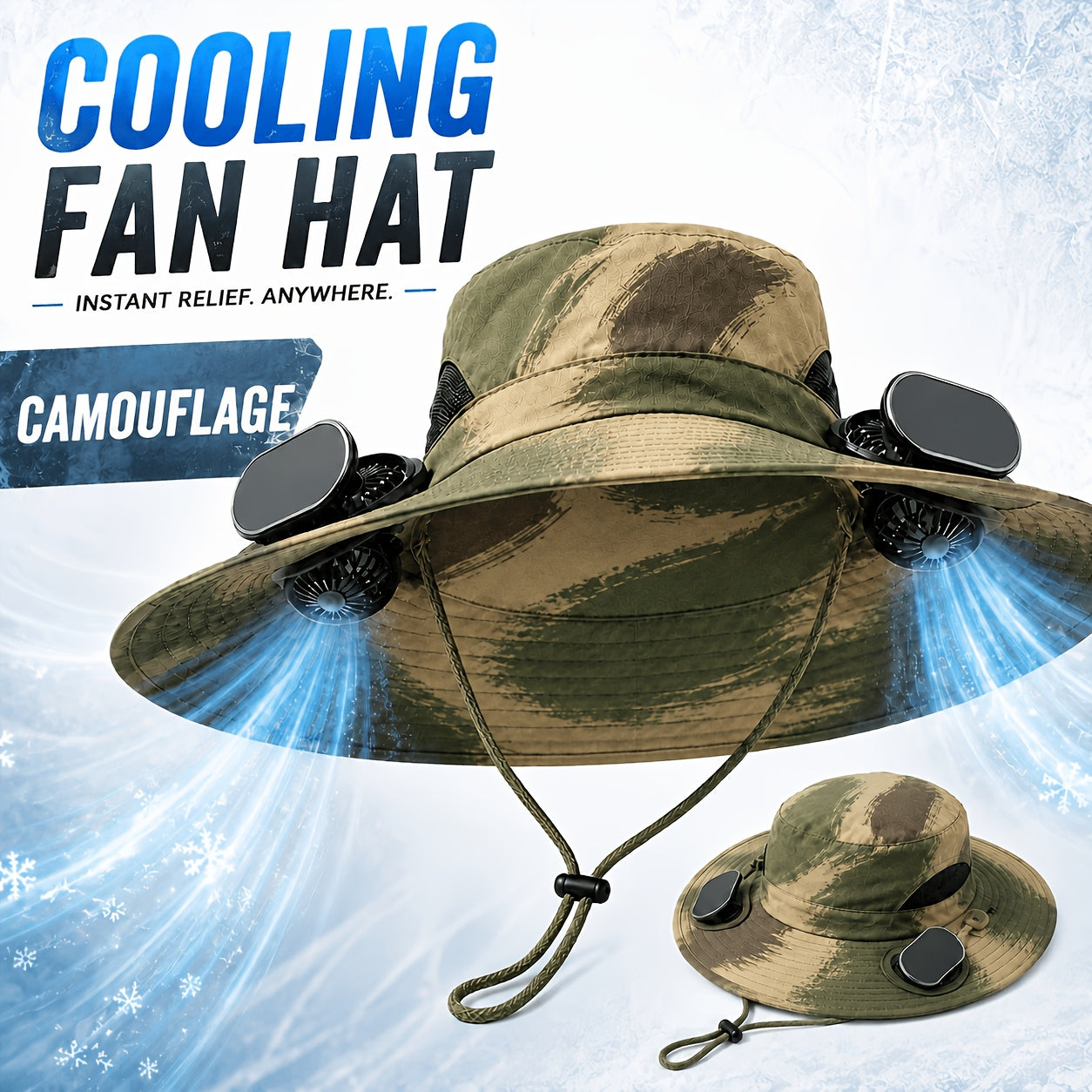 Solar Powered Cooling Fan Hat Wide Brim Dual Fans Adjustable Breathable Sun Hat for Men Women Outdoor Travel Garden Work Black Grey Khaki Camouflage