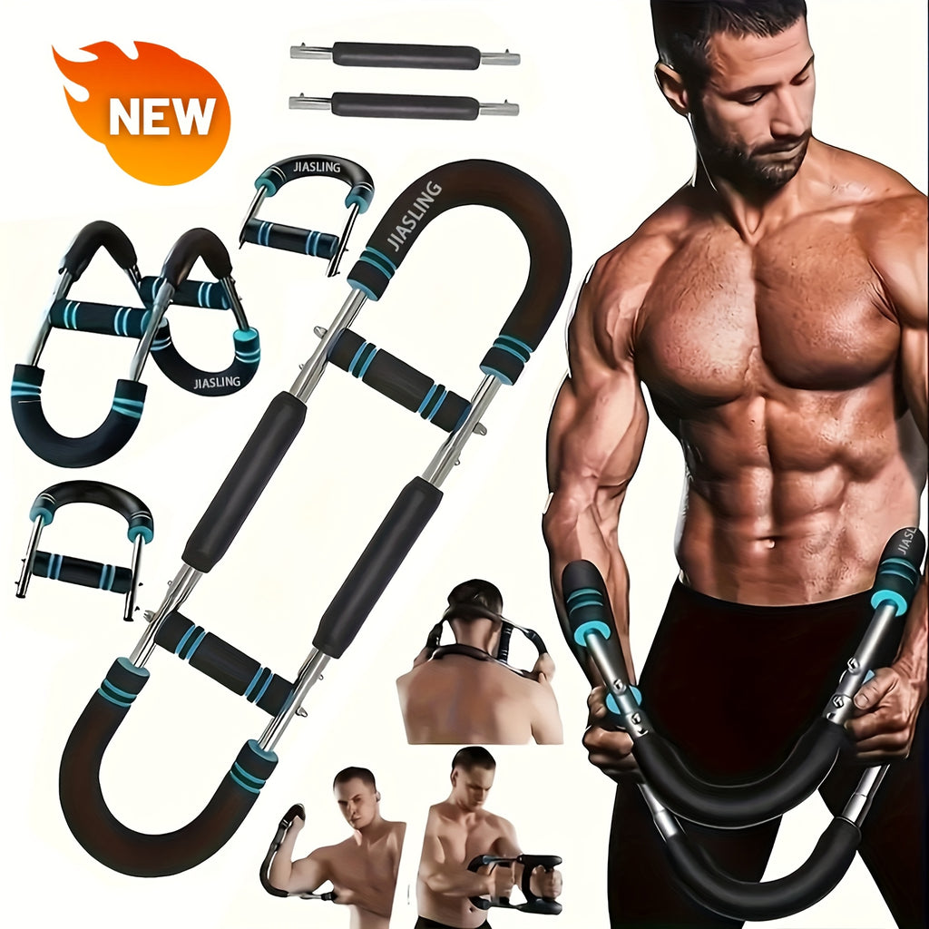 Arm Strength Trainer U-Shape 60-100LBS, Multi-Function Adjustable Forearm Chest Triceps Exerciser with 2-Level Spring Resistance Bands, Portable Home Gym Equipment with Comfortable Grip & Detachable Design