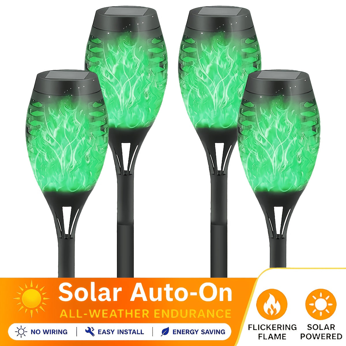 Solar Flame Torch Lights Outdoor - Flickering Flame Effect, IP65 Waterproof, Auto Dusk-to-Dawn, 750mAh Solar Powered Garden Stake Lights for Yard, Lawn, Patio & Pathway - 4/8/12 Pack