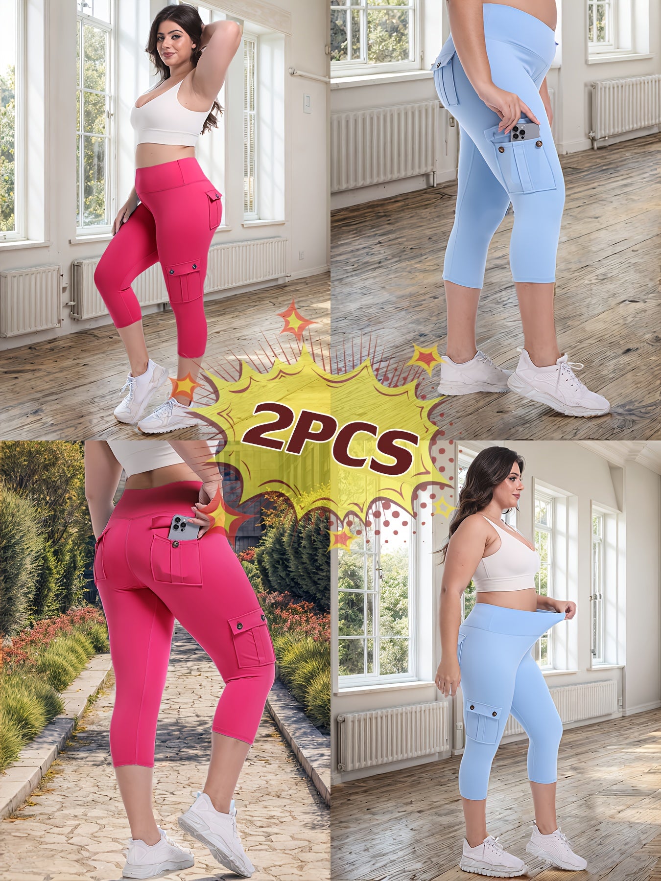 2pcs Capri Leggings Set Women High Waist Butt Lifting Yoga Workout Pants Tummy Control 4-Way Stretch Activewear S-XXL