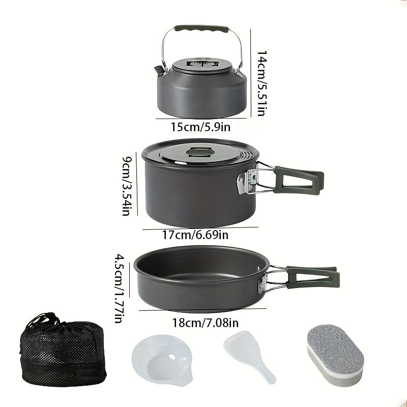 Camping Cookware Set Aluminum Alloy Folding Portable Cooking Kit for 2-3 People with Kettle Stackable Foldable Pots Pans for Outdoor Camping Hiking Backpacking Picnic