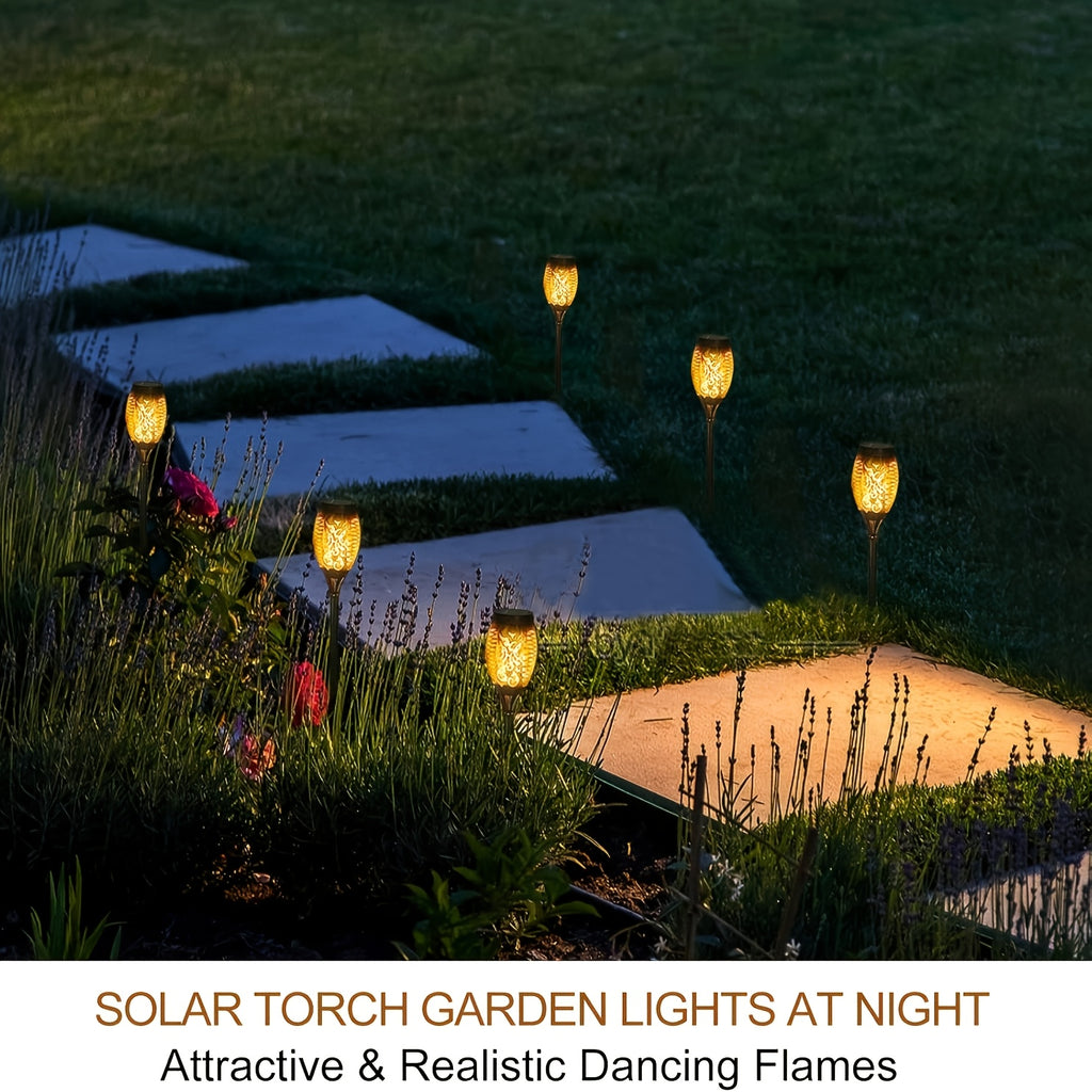 Solar Flame Torch Lights Outdoor - Flickering Flame Effect, IP65 Waterproof, Auto Dusk-to-Dawn, 750mAh Solar Powered Garden Stake Lights for Yard, Lawn, Patio & Pathway - 4/8/12 Pack