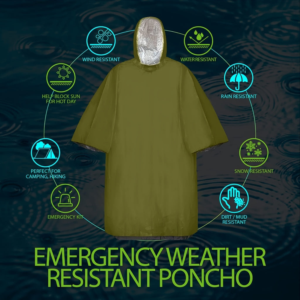 Emergency Rain Poncho Waterproof Two-Sided Thermal Blanket Pack – Portable Raincoat for Hiking Camping Survival Emergency Kit Bug Out Bag