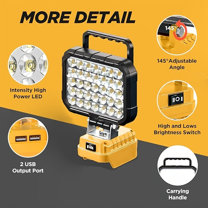 Cordless LED Work Light 140° Rotating Floodlight – Compatible with Makita 18V & Milwaukee M18, Ultra-Bright Job Site Construction Light for Garage, Auto Repair & DIY (Battery Not Included)