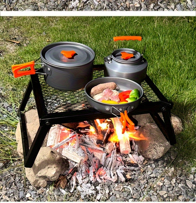 Heavy Duty Bonfire Campfire Grill for Outdoor Camping - Portable BBQ Grill with Firewood Rack, Storage Bag, Food Clips & Cleaning Cloth, RV Picnic Backyard Grill, Gift for Men
