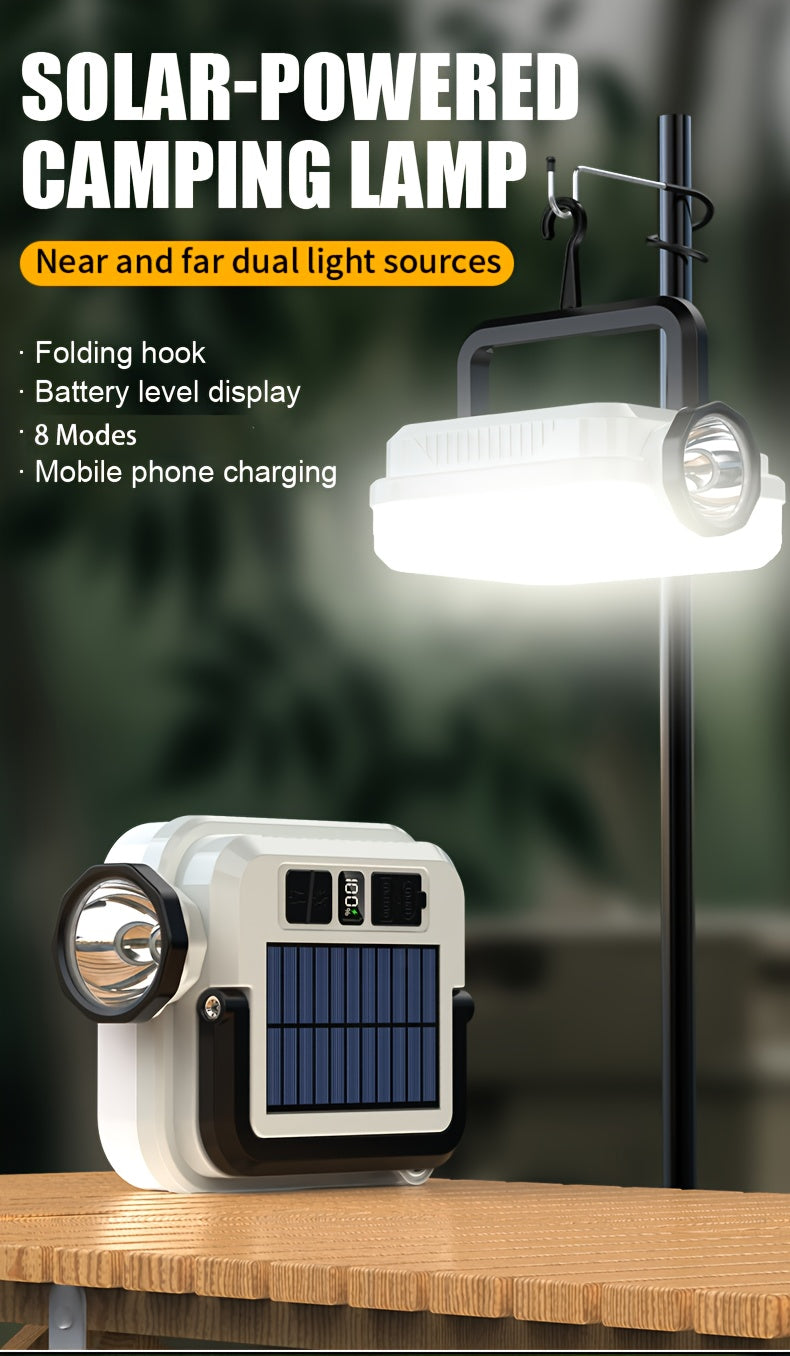 Solar Rechargeable Flashlight Ultra Bright – 3600mAh Lithium Battery, 8 Lighting Modes, Hidden Hook, Portable Camping Flashlight for Camping, Climbing, Fishing & Emergency, Great Gift for Men