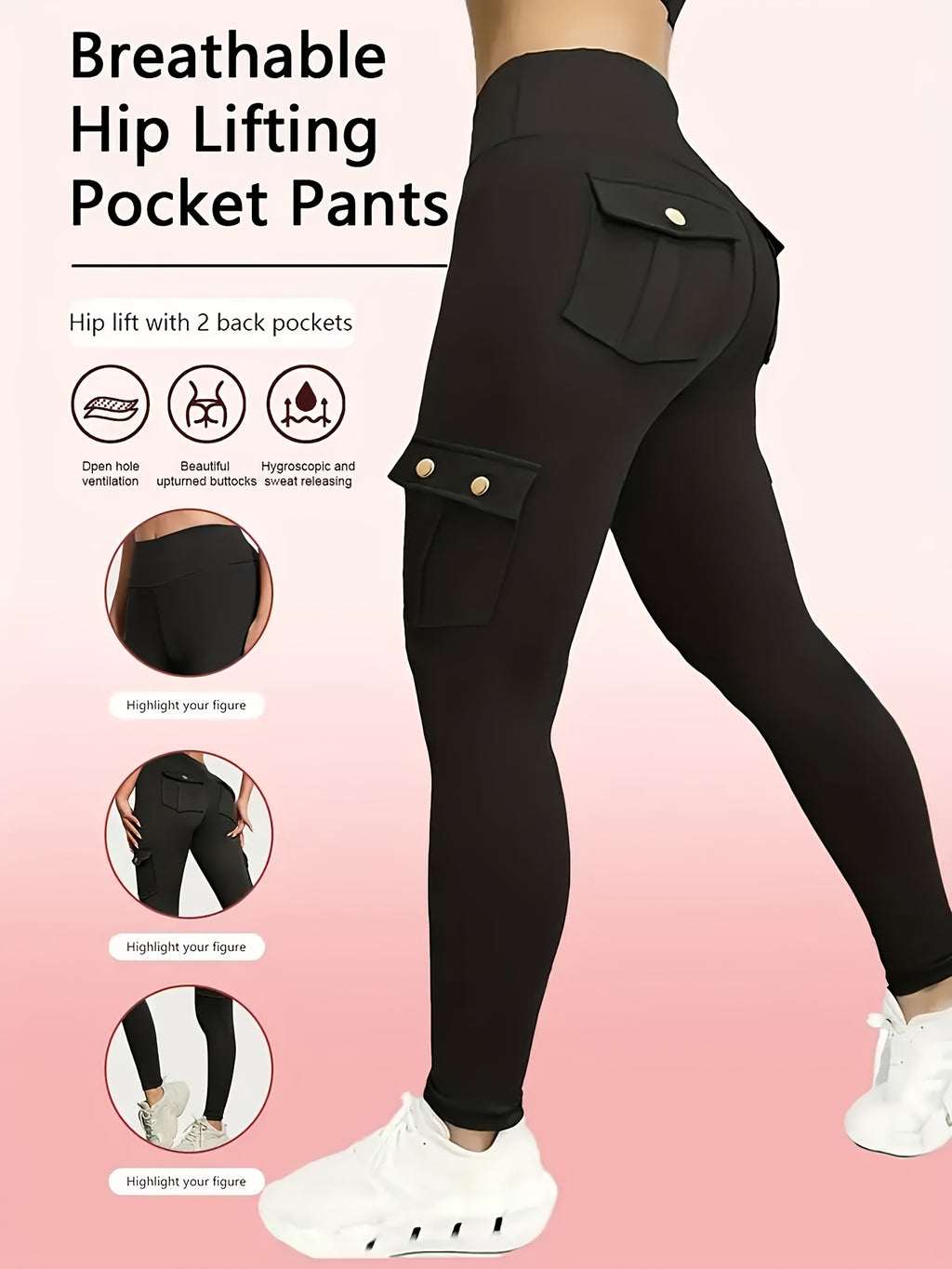 Women's Compression Leggings 3-Pack High Waisted with Flap Pockets Button Design All-Season Elastic Running Yoga Gym Sports Leggings Black Blue Gray Pink Red M-XXL