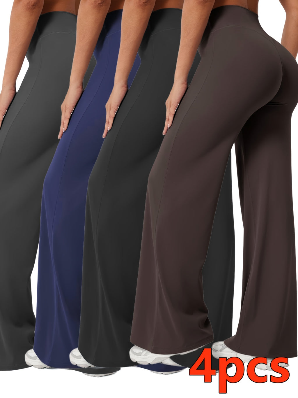 4-Piece Women's Yoga Outfit Set High Waist Wide Leg Flared Pants Coordinated Activewear for Yoga Pilates Fitness Athleisure Black Gray Navy Coffee S-XXL
