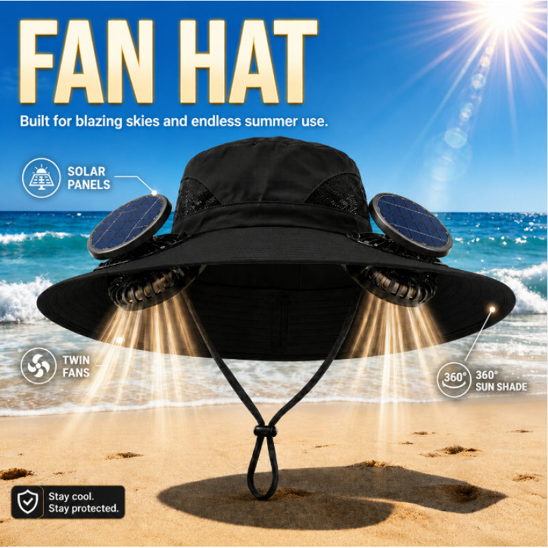 Solar Fan Hat 2 Cooling Fans Wide Brim UV Protection Adjustable – Sun Hat for Men Women Gardening Hiking Travel Outdoor Summer