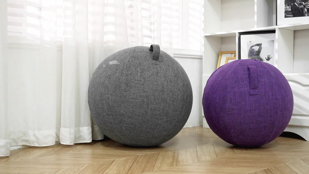 Exercise Ball Chair with Fabric Cover 65cm – Yoga Pilates Balance Ball Seat for Home Office Desk, Relieve Back Pain Improve Posture, Birthing Ball for Pregnancy, Grey Black