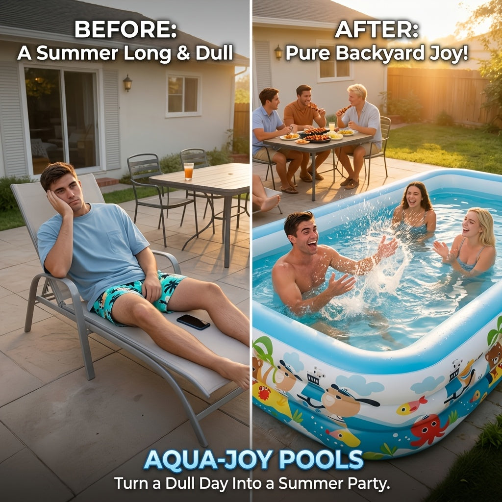 Extra Large Rectangular Inflatable Swimming Pool for Family, Thickened PVC Wear-Resistant Leak-Proof Backyard Pool for 1-6 People, Easy Setup Above Ground Pool for Garden Outdoor Summer Fun