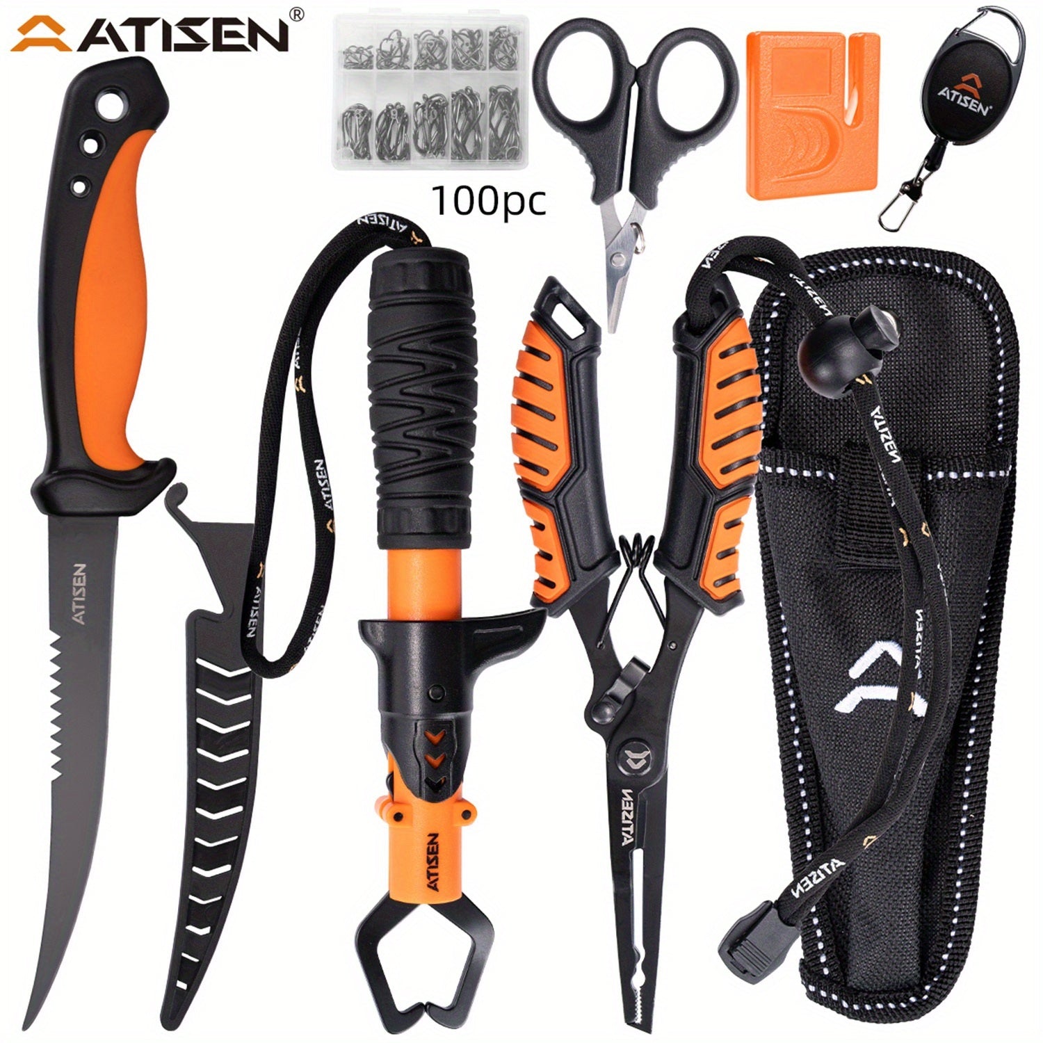 106-Piece Fishing Knife Set with Bait Knife, Shrimp Tongs, Knife Sharpener & Line Clippers – Complete Angler Tool Kit for Fishing, Camping, Hiking & Outdoor Cooking, Gift for Men