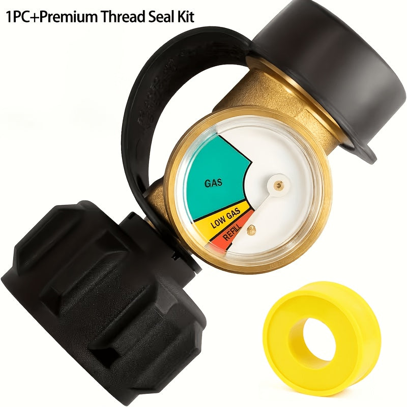 Propane Tank Gauge Level Indicator & Leak Detector – QCC1 Type 1, Fits 5-40LB Tanks, Color-Coded Dial for BBQ Grill, RV, Camper, Fire Pit & Camping Stove