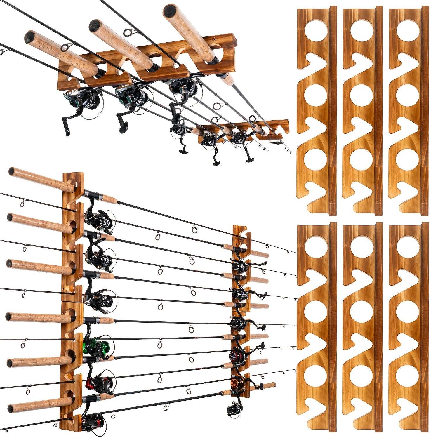 Fishing Rod Rack Wall or Ceiling Mounted Fishing Pole Holder Garage Storage Organizer Holds 6 to 24 Rods Space Saving Fishing Gear Organizer