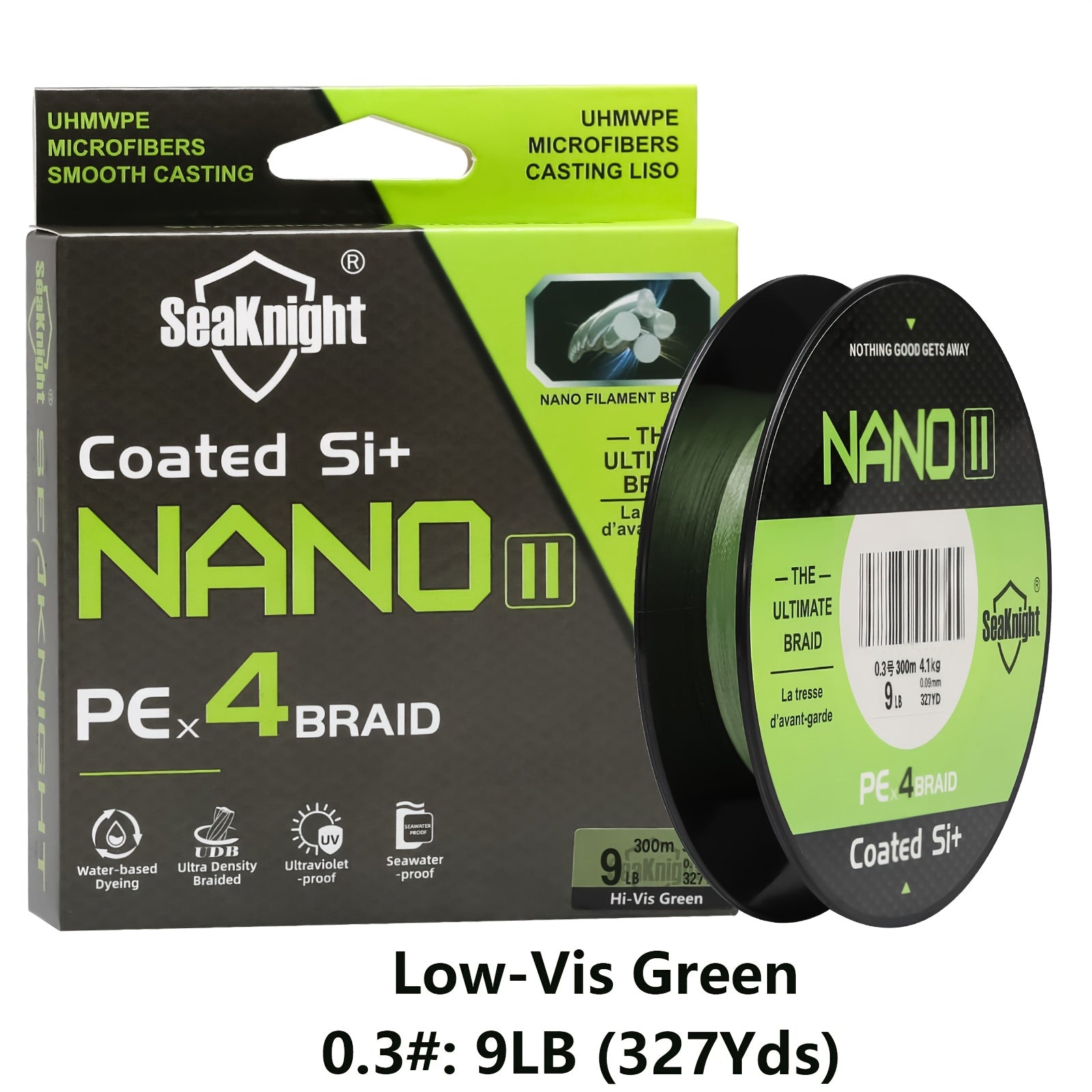 PE Braided Fishing Line 4-Strand – Ultra-Strong UHMWPE Zero Stretch Smooth Casting Line for Bass Trout Catfish Freshwater Saltwater Fishing – Low-Vis Green, Hi-Vis Green & Yellow – 7–15LB 110 & 327 Yds