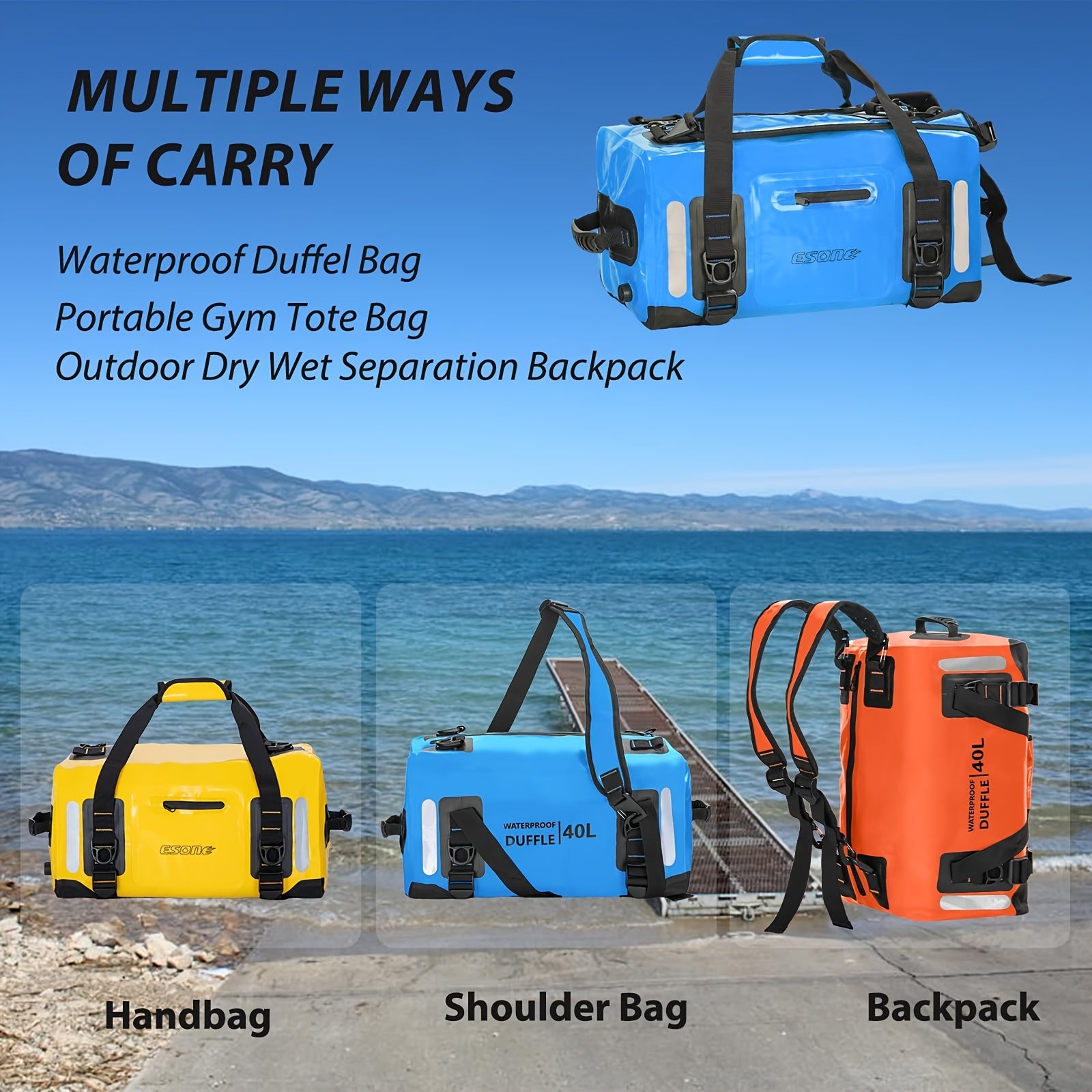 Dry Bag Backpack Waterproof 40L 60L Roll Top Sack for Kayaking Camping Surfing Paddle Board Boating Men Women Blue Orange Yellow