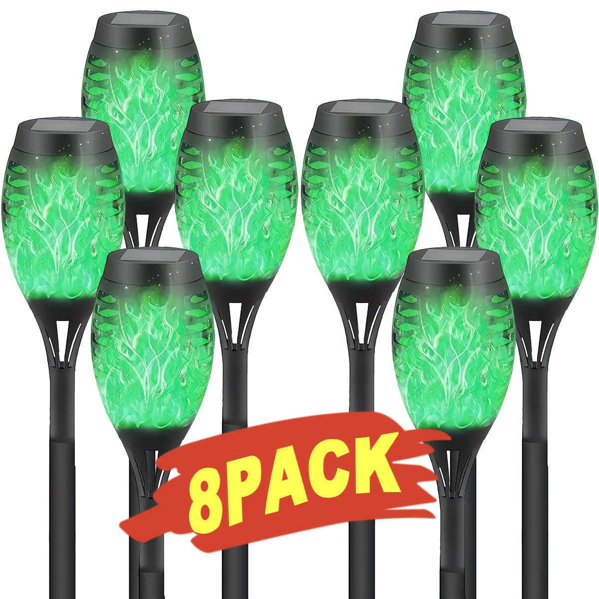 Solar Flame Torch Lights Outdoor - Flickering Flame Effect, IP65 Waterproof, Auto Dusk-to-Dawn, 750mAh Solar Powered Garden Stake Lights for Yard, Lawn, Patio & Pathway - 4/8/12 Pack