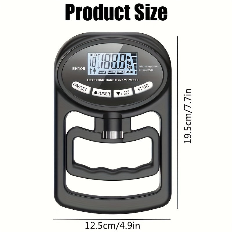 Digital Hand Grip Strength Tester Dynamometer 264lbs – Adjustable LCD Grip Trainer for Sports Fitness Testing, Physical Therapy & Rehabilitation, Home Gym Workout