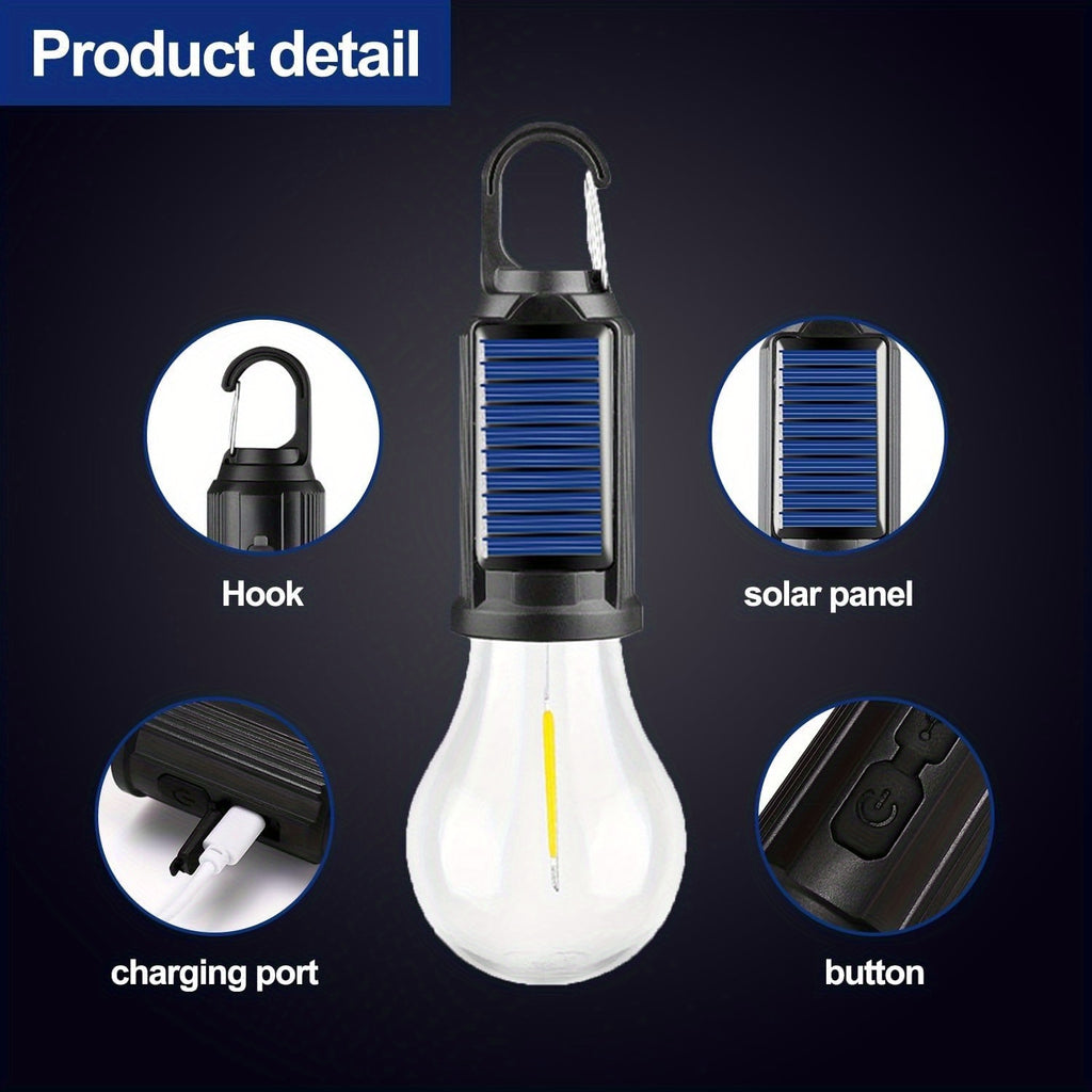 Solar Camping Lantern 3 Pack USB Rechargeable LED Waterproof Tent Light with Clip Hook Outdoor Camping Hiking Emergency Flashlight Christmas Decoration