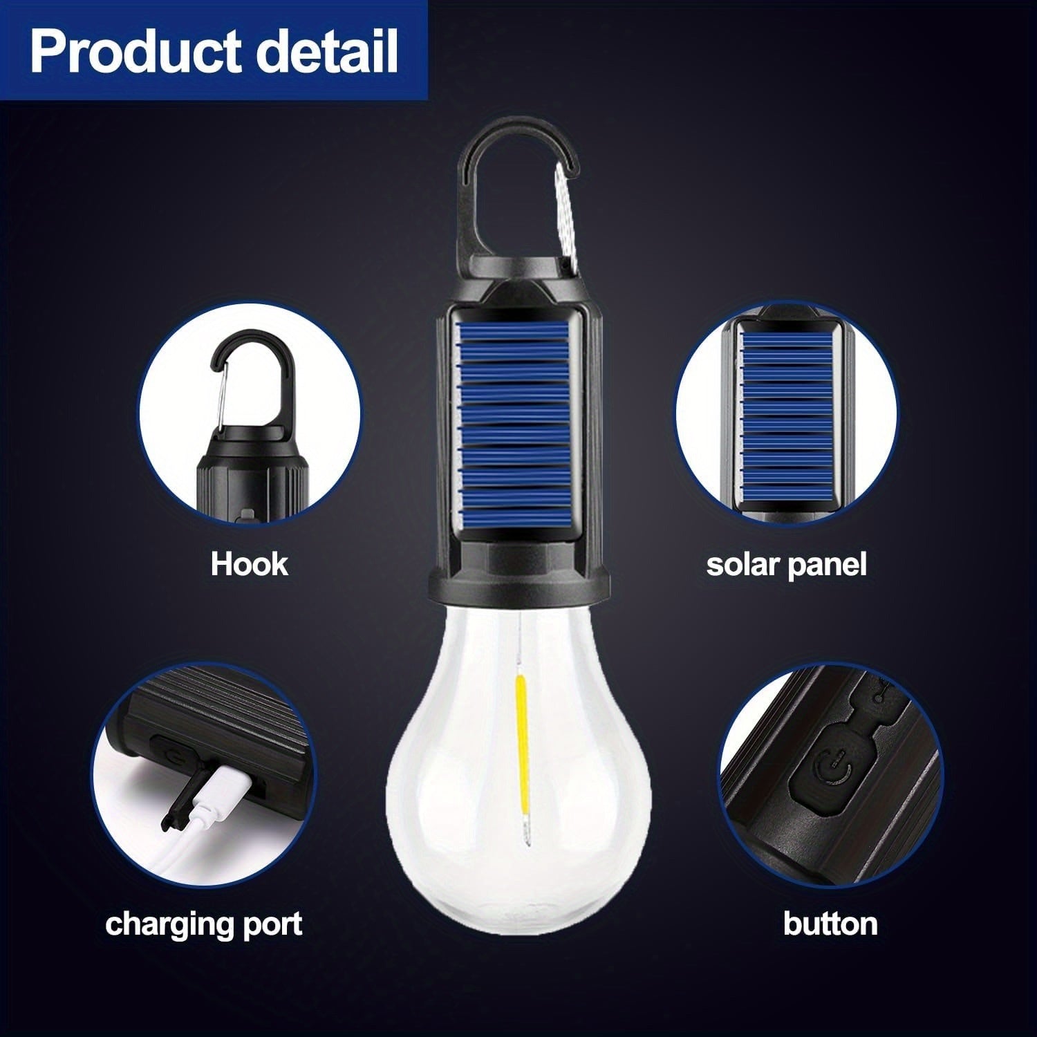Solar Camping Lantern 3 Pack USB Rechargeable LED Waterproof Tent Light with Clip Hook Outdoor Camping Hiking Emergency Flashlight Christmas Decoration