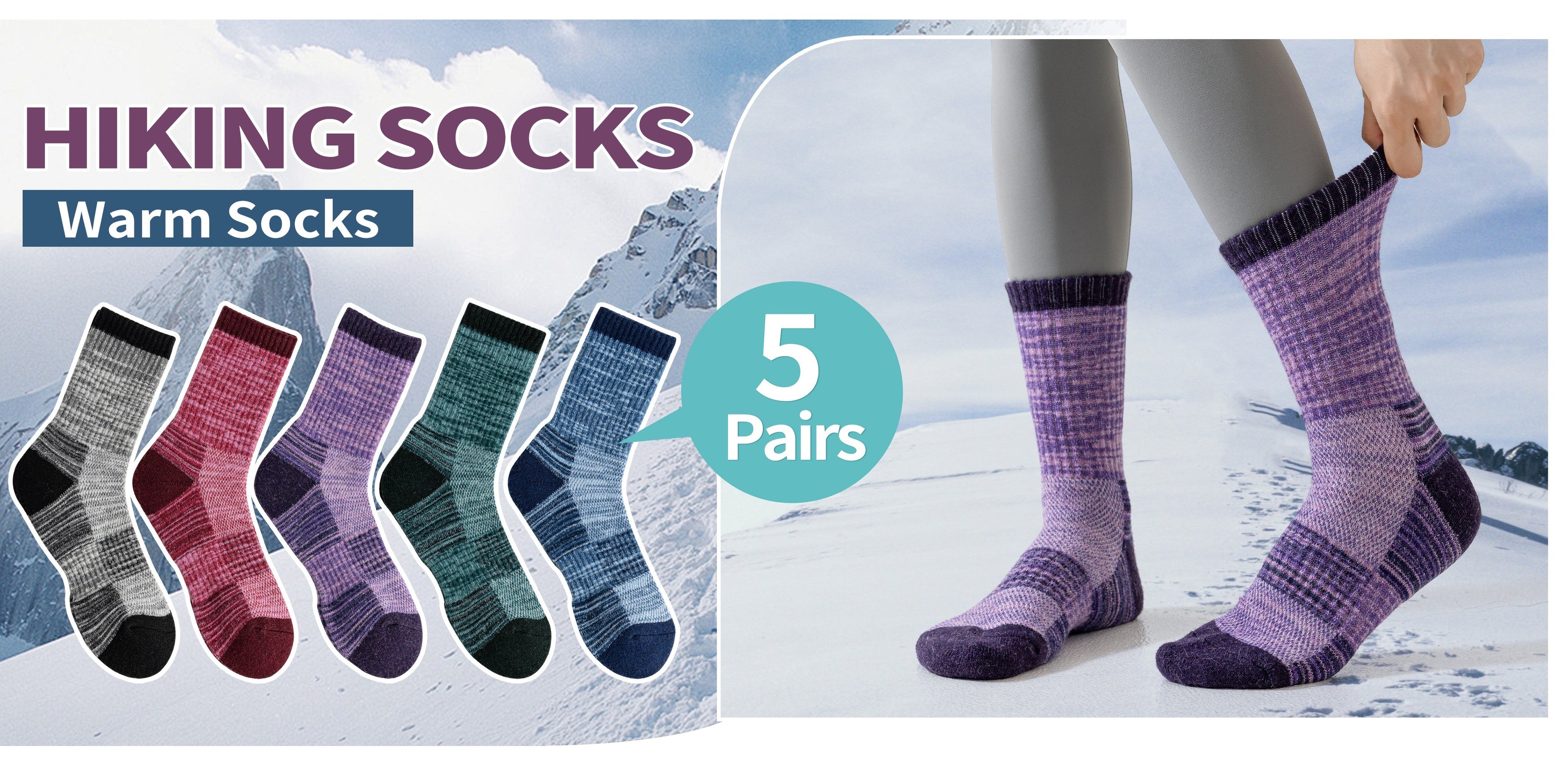 Merino Wool Hiking Socks 5 Pairs Men & Women – Compression Support, Thick Cushion, Sweat-Wicking & Breathable – Sizes M & L – Multicolor, Dark & Earth Tones – Outdoor Trail & Cold Weather Sock Gift Set
