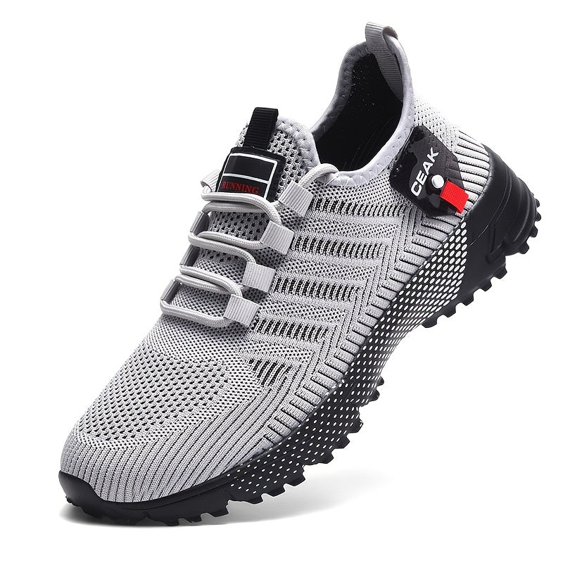 Men's Running Sneakers Breathable Mesh Non-Slip Low-Top Athletic Shoes – Lightweight Casual Sports Shoes for Gym Jogging Daily Wear, Black Grey Yellow, US 6.5-13.5