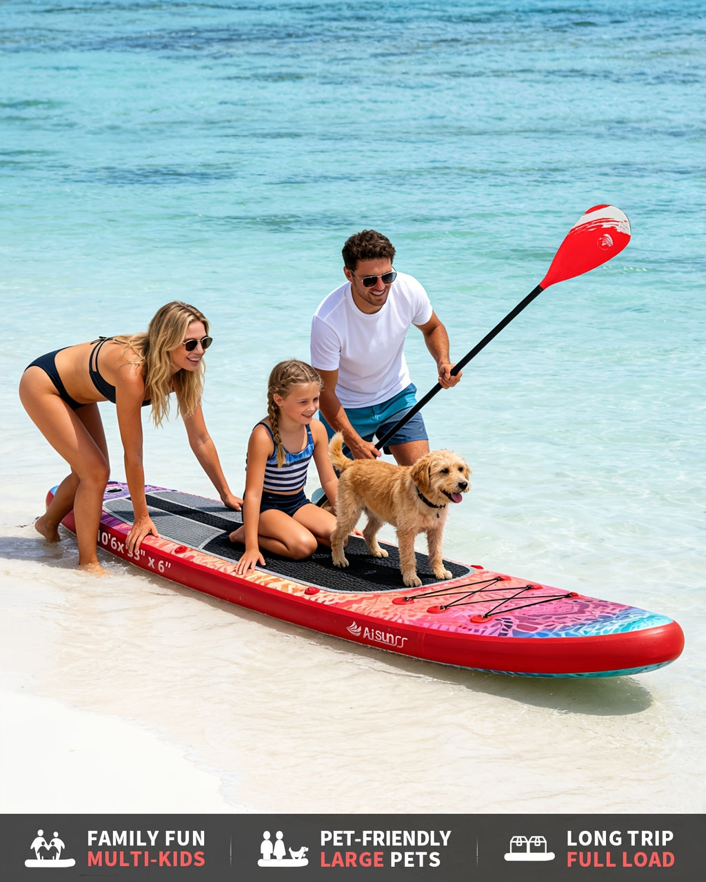 10.6ft Inflatable SUP Paddle Board All Around Yoga Board with Non-Slip Mat Waterproof Phone Bag Double Action Pump Accessories