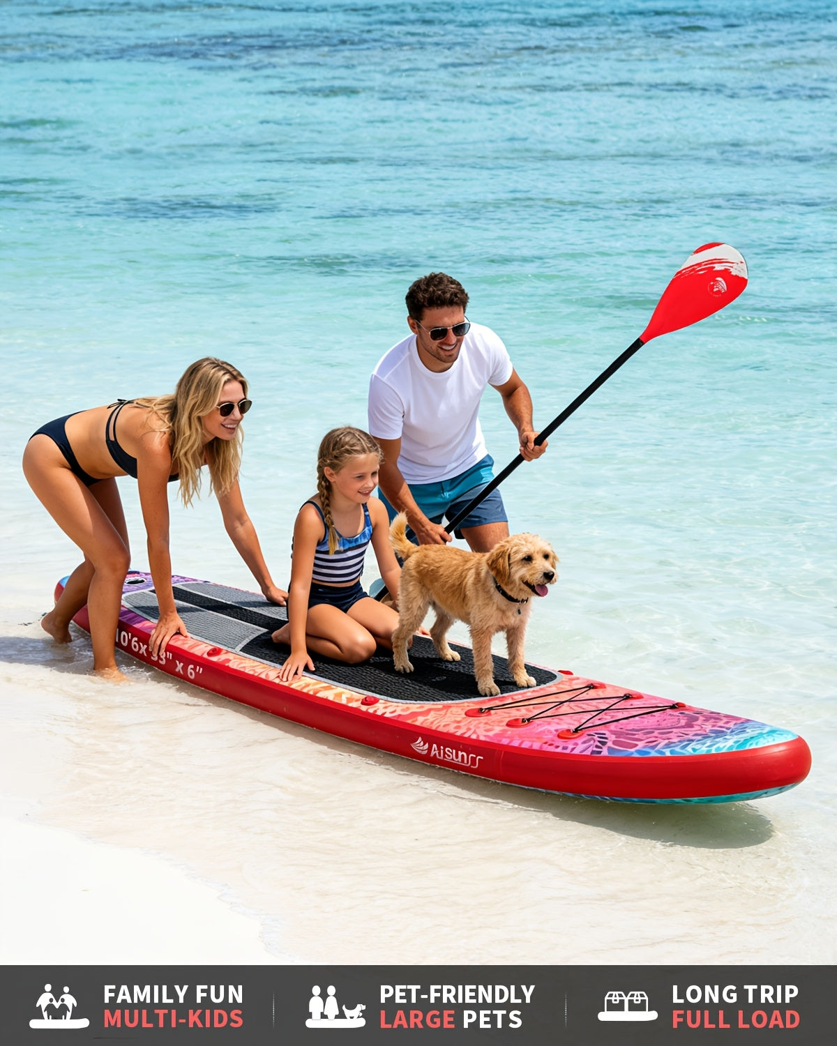 10.6ft Inflatable SUP Paddle Board All Around Yoga Board with Non-Slip Mat Waterproof Phone Bag Double Action Pump Accessories
