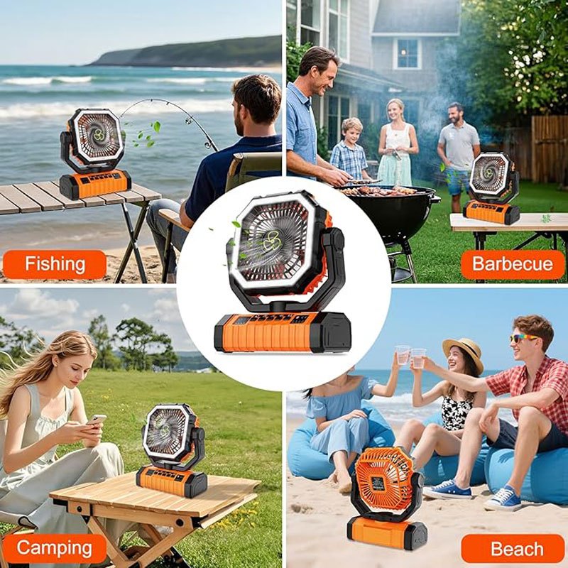 20000mAh Oscillating Camping Fan with LED Lantern & Timer – 4-Speed Rechargeable Battery Tent Fan for Outdoor Camp, RV, Jobsite & Power Outage Emergency Use