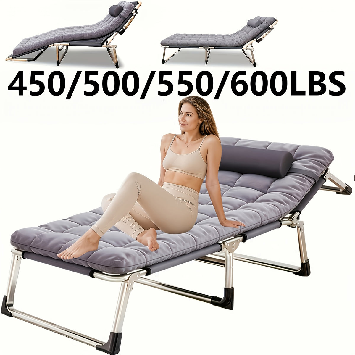 Heavy Duty Folding Camping Bed with Mattress Included 450-550 LBS Capacity Portable Cot for Adults Teens Travel Guest Bedroom Garden Balcony Outdoor Camping Supplies