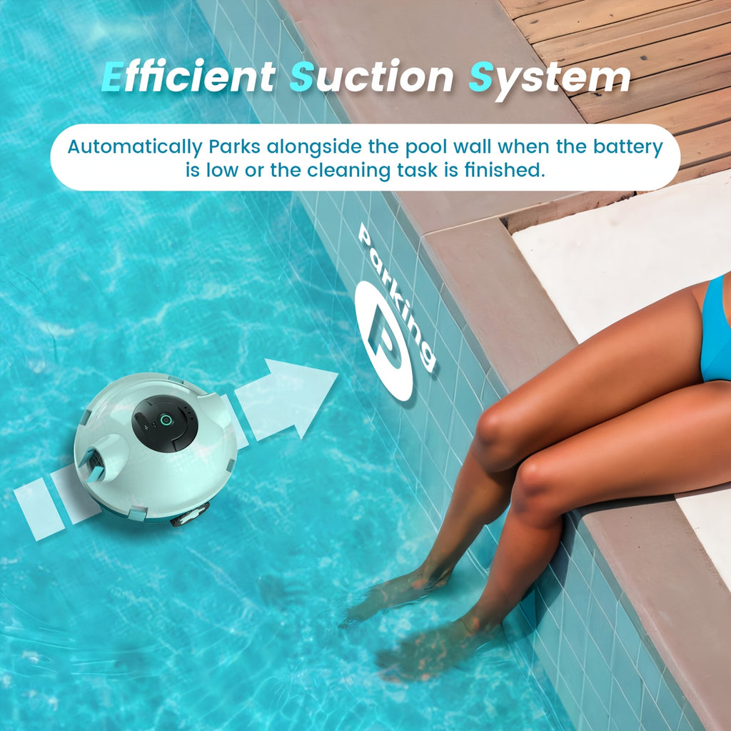 Cordless Robotic Pool Cleaner Automatic Vacuum 90 Min Runtime IPX8 Waterproof Self-Parking Lightweight, Robot Pool Cleaner for Flat Above Ground In-Ground Pool Up to 65 Ft 1100 Sq Ft