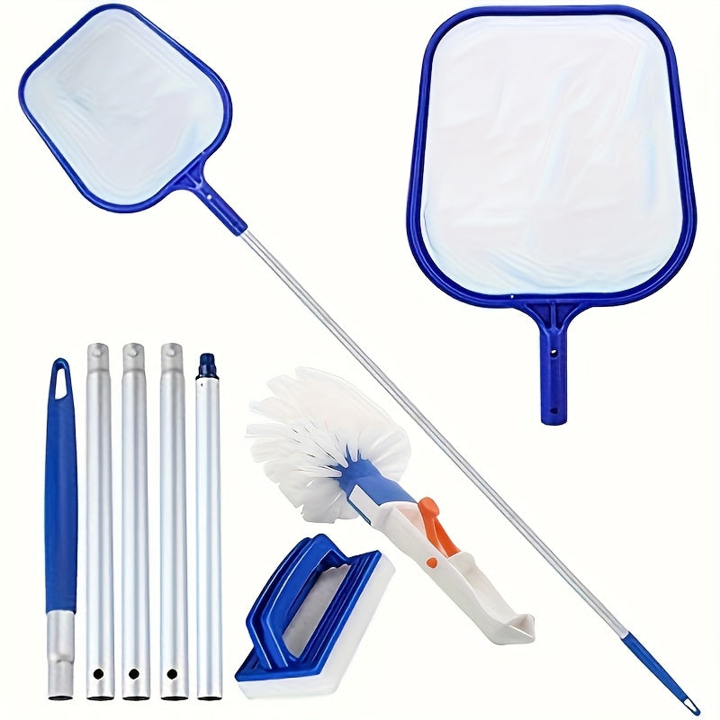 Pool Cleaning Set 3-Piece with 5-Section Aluminum Telescoping Pole, Leaf Skimmer Net & Pool Brush - Complete Pool Cleaner Kit for Above Ground & In-Ground Pools, Hot Tubs, Spas & Garden Ponds